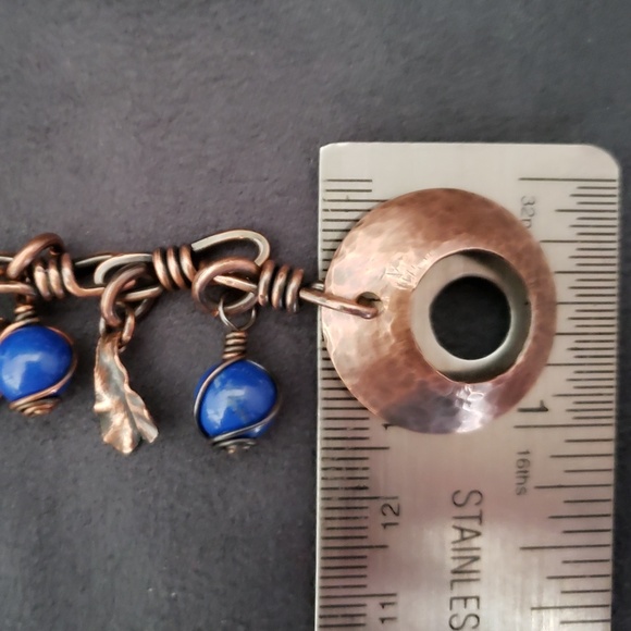 Handcrafted copper, Lapis and leaf bracelet. - Picture 3 of 3